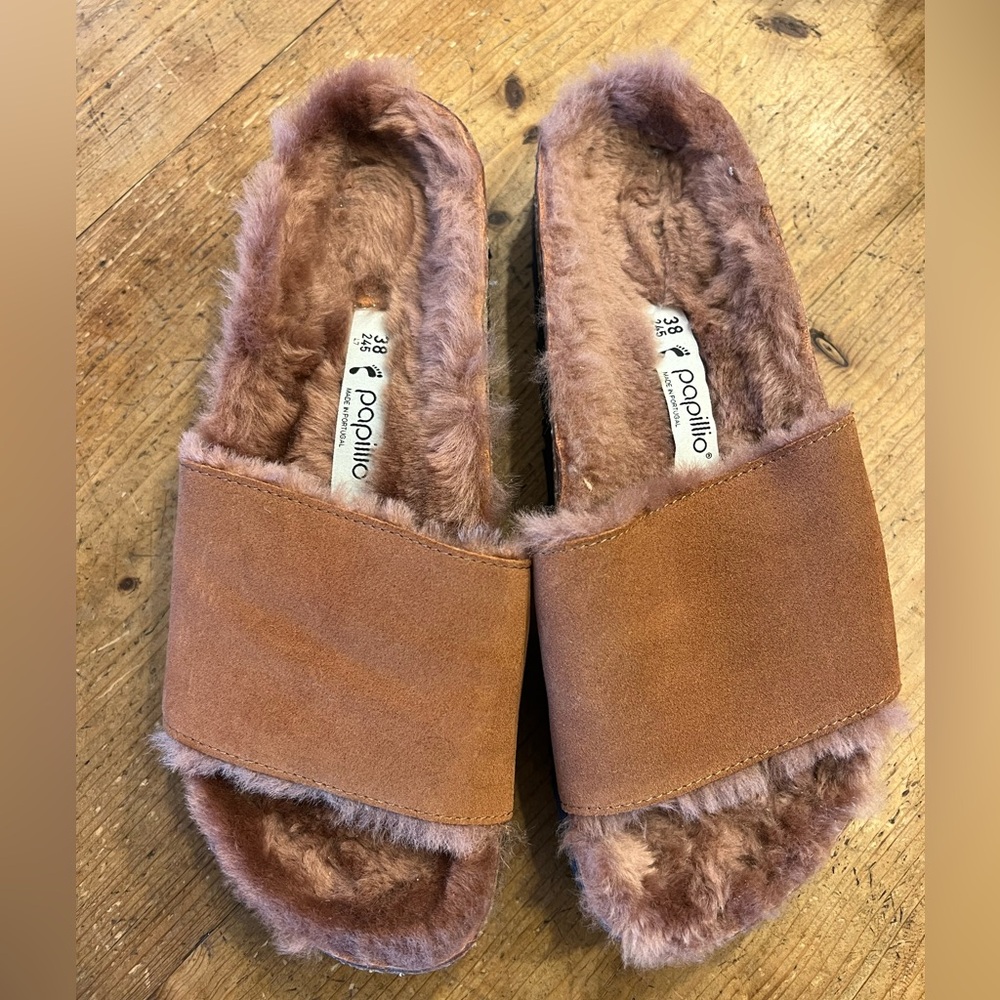 Papillio brown sherpa slide shoes